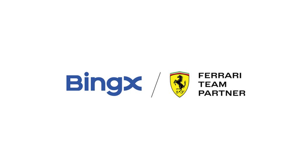 BingX and Scuderia Ferrari F1 team partnership logo, identifying BingX as an official team partner for the 2026 Formula 1 season