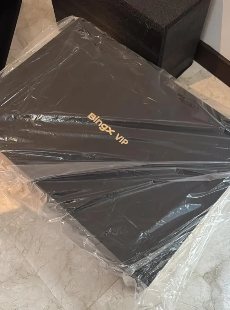 BingX VIP gift box exterior sealed in plastic matte black gold branding