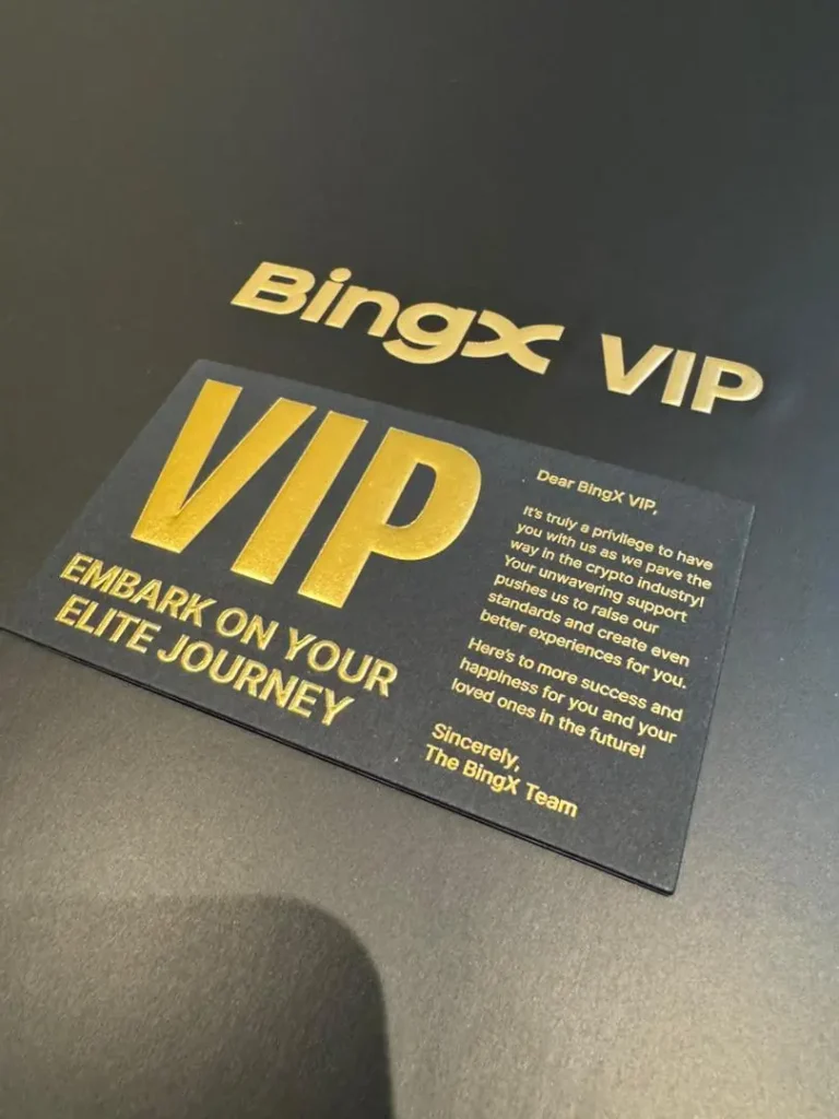 BingX VIP welcome card gold foil lettering matte black Embark on Your Elite Journey